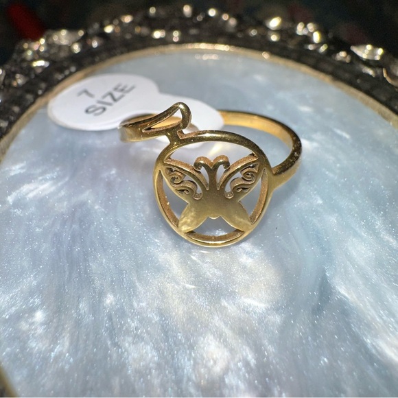 “Curlicue Butterfly” Coil Spiral Swirl Loop Twist Scroll Ringlet Gold Steel Ring - Picture 14 of 16